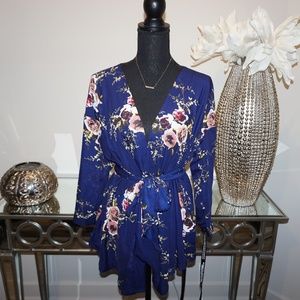 NWT Floral Wrap Blouse